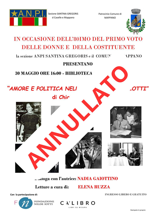 Attenzione! Evento ANNULLATO.
80esimo anniversario del primo voto delle donne e della costituente