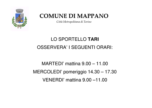 Orari Sportello TARI