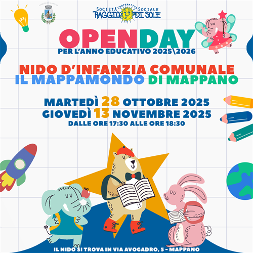 Open Day per l'anno educativo 2025-2026
Nido d'infanzia comunale "Il Mappamondo" di Mappano 
